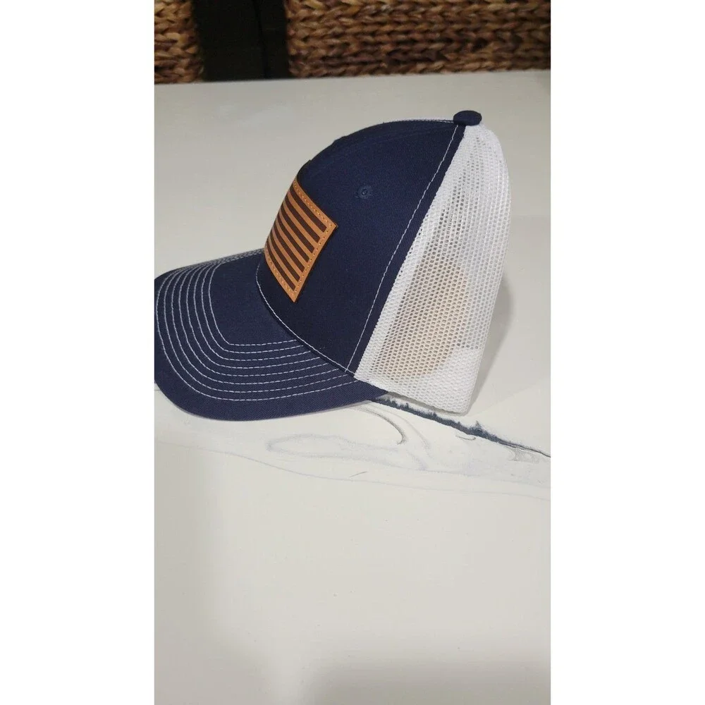 Academy American Flag Trucker Hat Baseball Cap Adjustable Mesh Back Navy, White